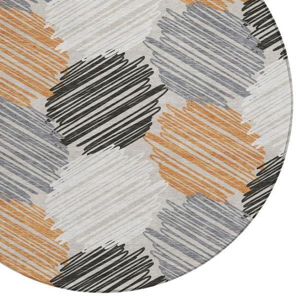 HomeRoots 5' Copper Ivory and Gray Geometric Indoor Outdoor Area Rug - Stylish, Durable, and Washable Design 8' Round 626710