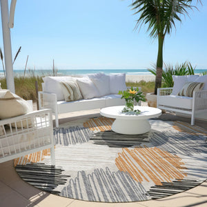 HomeRoots 5' Copper Ivory and Gray Geometric Indoor Outdoor Area Rug - Stylish, Durable, and Washable Design 8' Round 626710