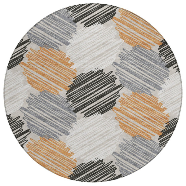 HomeRoots 5' Copper Ivory and Gray Geometric Indoor Outdoor Area Rug - Stylish, Durable, and Washable Design 8' Round 626710