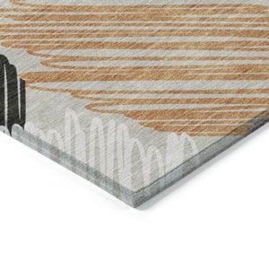 HomeRoots 5' Copper Ivory and Gray Geometric Indoor Outdoor Area Rug - Stylish, Durable, and Washable Design 8' Round 626710