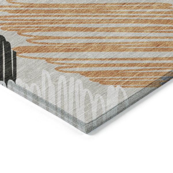 HomeRoots 5' Copper Ivory and Gray Geometric Indoor Outdoor Area Rug - Stylish, Durable, and Washable Design 8' Round 626710