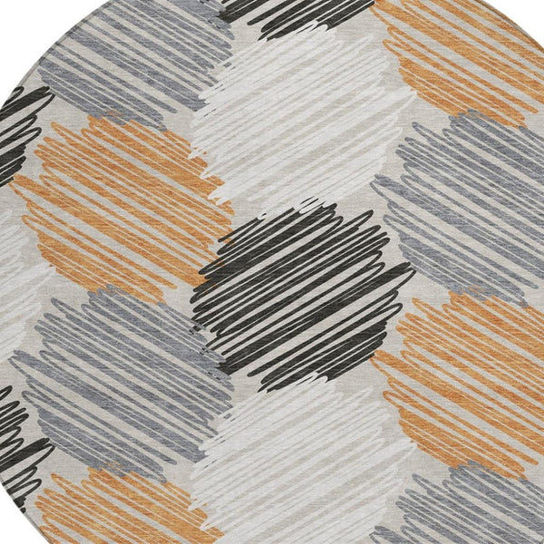 HomeRoots 5' Copper Ivory and Gray Geometric Indoor Outdoor Area Rug - Stylish, Durable, and Washable Design 8' Round 626710