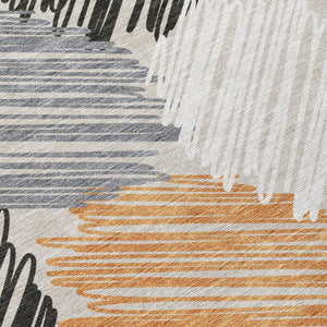 HomeRoots 5' Copper Ivory and Gray Geometric Indoor Outdoor Area Rug - Stylish, Durable, and Washable Design 8' Round 626710