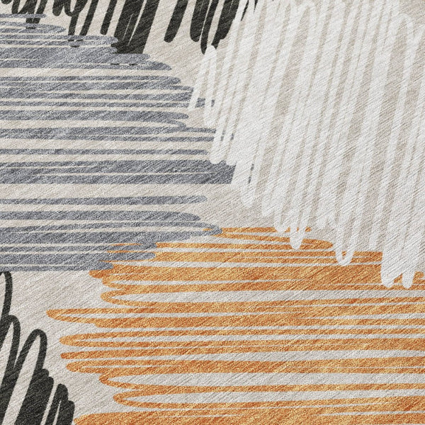 HomeRoots 5' Copper Ivory and Gray Geometric Indoor Outdoor Area Rug - Stylish, Durable, and Washable Design 8' Round 626710