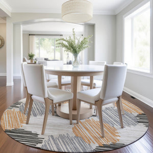 HomeRoots 5' Copper Ivory and Gray Geometric Indoor Outdoor Area Rug - Stylish, Durable, and Washable Design 8' Round 626710