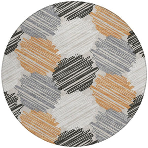 HomeRoots 5' Copper Ivory and Gray Geometric Indoor Outdoor Area Rug - Stylish, Durable, and Washable Design 8' Round 626710