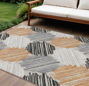 HomeRoots 5' Copper Ivory and Gray Geometric Indoor Outdoor Area Rug - Stylish, Durable, and Washable Design 8' X 10' 626711