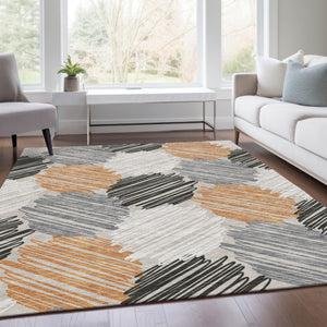 HomeRoots 5' Copper Ivory and Gray Geometric Indoor Outdoor Area Rug - Stylish, Durable, and Washable Design 9' X 12' 626712