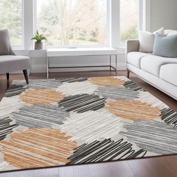 HomeRoots 5' Copper Ivory and Gray Geometric Indoor Outdoor Area Rug - Stylish, Durable, and Washable Design 9' X 12' 626712