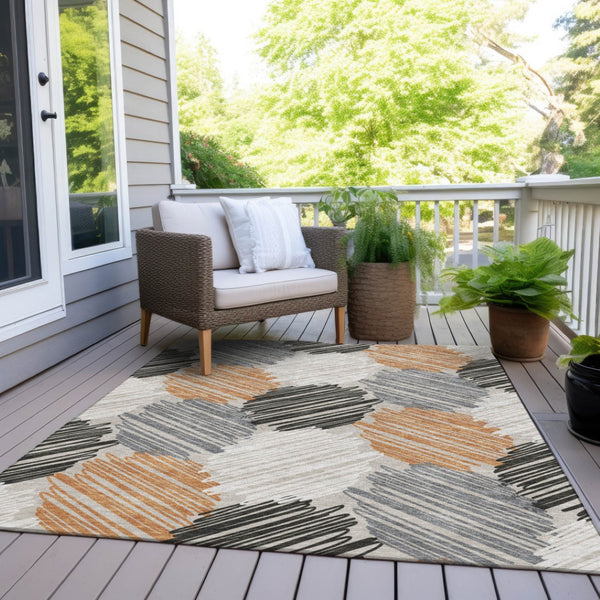 HomeRoots 5' Copper Ivory and Gray Geometric Indoor Outdoor Area Rug - Stylish, Durable, and Washable Design 9' X 12' 626712