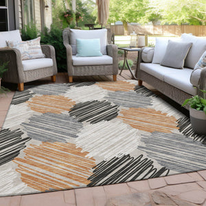 HomeRoots 5' Copper Ivory and Gray Geometric Indoor Outdoor Area Rug - Stylish, Durable, and Washable Design 10' X 14' 626713