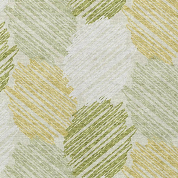HomeRoots 5' Stylish Green Ivory Gold Geometric Washable Area Rug for Indoor Outdoor High-Traffic Spaces 5' X 8' 626715