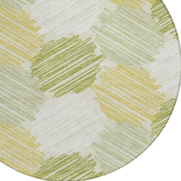 HomeRoots 5' Stylish Green Ivory Gold Geometric Washable Area Rug for Indoor Outdoor High-Traffic Spaces 8' Round 626716
