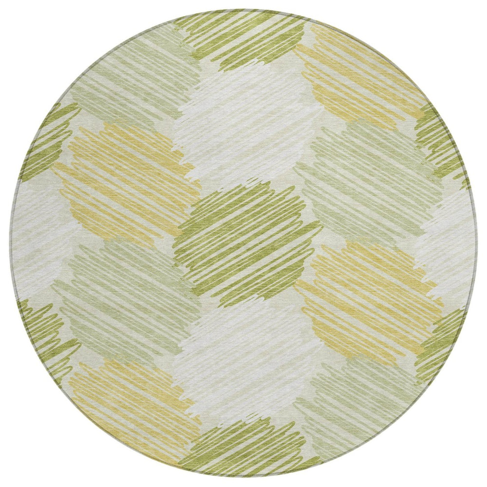 HomeRoots 5' Stylish Green Ivory Gold Geometric Washable Area Rug for Indoor Outdoor High-Traffic Spaces 8' Round 626716
