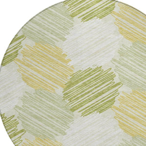 HomeRoots 5' Stylish Green Ivory Gold Geometric Washable Area Rug for Indoor Outdoor High-Traffic Spaces 8' Round 626716
