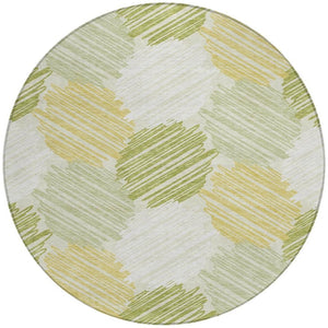 HomeRoots 5' Stylish Green Ivory Gold Geometric Washable Area Rug for Indoor Outdoor High-Traffic Spaces 8' Round 626716