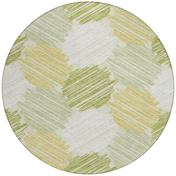 HomeRoots 5' Stylish Green Ivory Gold Geometric Washable Area Rug for Indoor Outdoor High-Traffic Spaces 8' Round 626716
