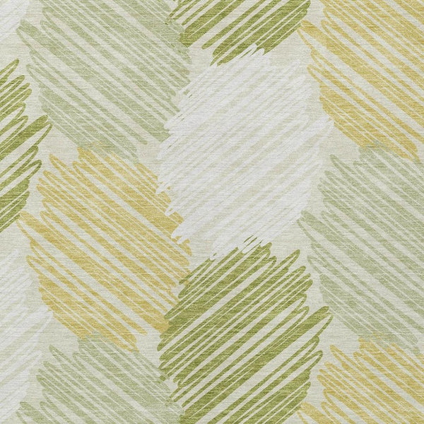 HomeRoots 5' Stylish Green Ivory Gold Geometric Washable Area Rug for Indoor Outdoor High-Traffic Spaces 8' X 10' 626717