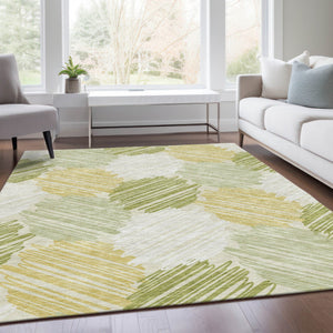 HomeRoots 5' Stylish Green Ivory Gold Geometric Washable Area Rug for Indoor Outdoor High-Traffic Spaces 8' X 10' 626717