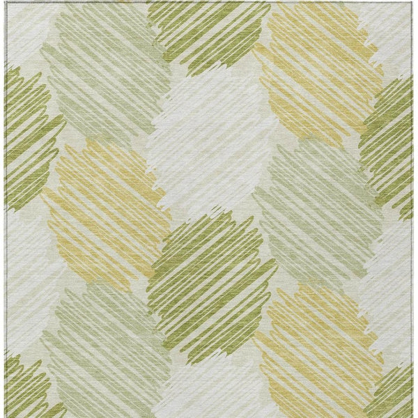 HomeRoots 5' Stylish Green Ivory Gold Geometric Washable Area Rug for Indoor Outdoor High-Traffic Spaces 9' X 12' 626718