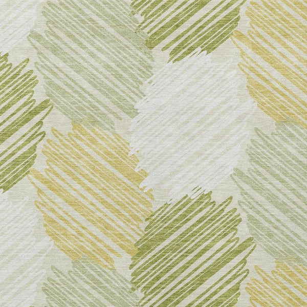 HomeRoots 5' Stylish Green Ivory Gold Geometric Washable Area Rug for Indoor Outdoor High-Traffic Spaces 9' X 12' 626718