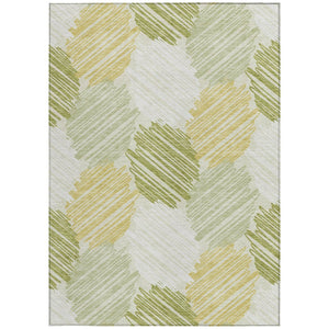HomeRoots 5' Stylish Green Ivory Gold Geometric Washable Area Rug for Indoor Outdoor High-Traffic Spaces 10' X 14' 626719