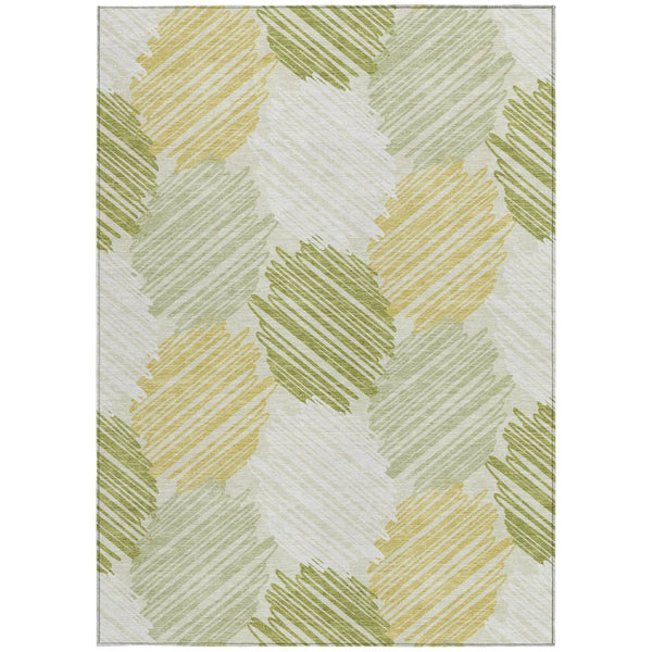 HomeRoots 5' Stylish Green Ivory Gold Geometric Washable Area Rug for Indoor Outdoor High-Traffic Spaces 10' X 14' 626719