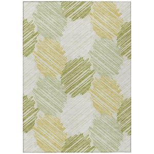 HomeRoots 5' Stylish Green Ivory Gold Geometric Washable Area Rug for Indoor Outdoor High-Traffic Spaces 10' X 14' 626719