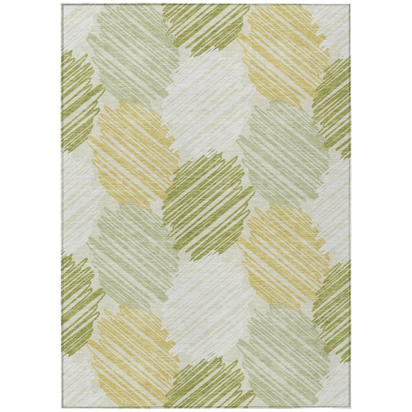 HomeRoots 5' Stylish Green Ivory Gold Geometric Washable Area Rug for Indoor Outdoor High-Traffic Spaces 10' X 14' 626719