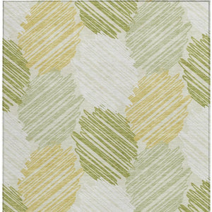 HomeRoots 5' Stylish Green Ivory Gold Geometric Washable Area Rug for Indoor Outdoor High-Traffic Spaces 10' X 14' 626719
