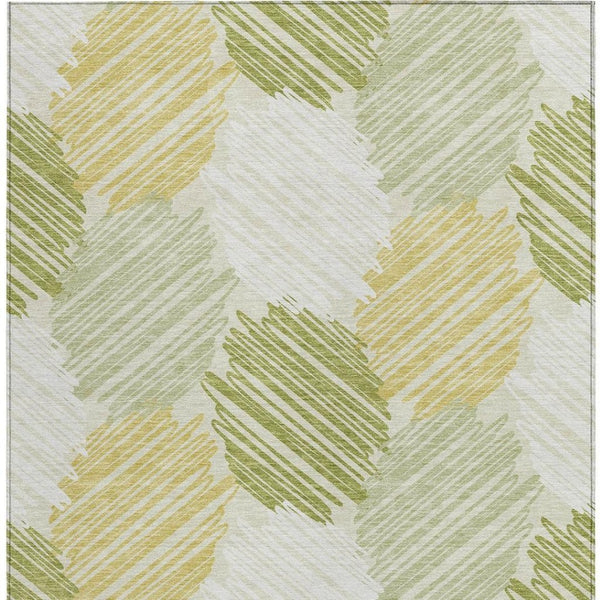 HomeRoots 5' Stylish Green Ivory Gold Geometric Washable Area Rug for Indoor Outdoor High-Traffic Spaces 10' X 14' 626719