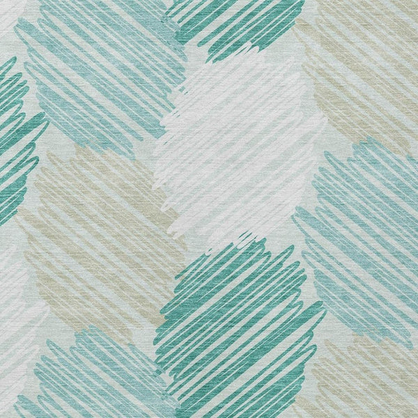 HomeRoots 5' Stylish Teal Blue, Ivory & Taupe Geometric Area Rug - Durable, Washable for Indoor & Outdoor Use 5' X 8' 626721