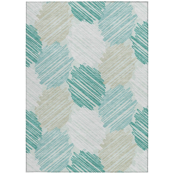 HomeRoots 5' Stylish Teal Blue, Ivory & Taupe Geometric Area Rug - Durable, Washable for Indoor & Outdoor Use 5' X 8' 626721