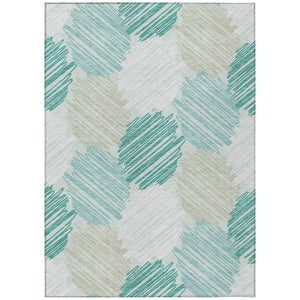 HomeRoots 5' Stylish Teal Blue, Ivory & Taupe Geometric Area Rug - Durable, Washable for Indoor & Outdoor Use 5' X 8' 626721