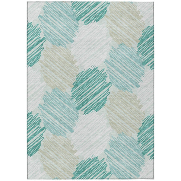 HomeRoots 5' Stylish Teal Blue, Ivory & Taupe Geometric Area Rug - Durable, Washable for Indoor & Outdoor Use 5' X 8' 626721