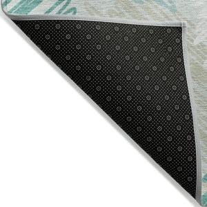 HomeRoots 5' Stylish Teal Blue, Ivory & Taupe Geometric Area Rug - Durable, Washable for Indoor & Outdoor Use 8' Round 626722