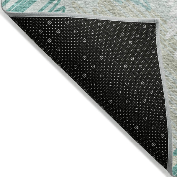 HomeRoots 5' Stylish Teal Blue, Ivory & Taupe Geometric Area Rug - Durable, Washable for Indoor & Outdoor Use 8' Round 626722
