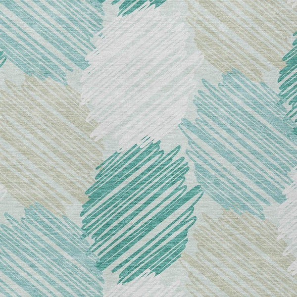 HomeRoots 5' Stylish Teal Blue, Ivory & Taupe Geometric Area Rug - Durable, Washable for Indoor & Outdoor Use 9' X 12' 626724