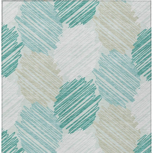 HomeRoots 5' Stylish Teal Blue, Ivory & Taupe Geometric Area Rug - Durable, Washable for Indoor & Outdoor Use 9' X 12' 626724