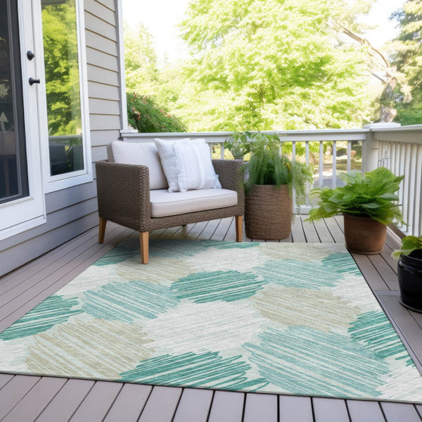 HomeRoots 5' Stylish Teal Blue, Ivory & Taupe Geometric Area Rug - Durable, Washable for Indoor & Outdoor Use 9' X 12' 626724
