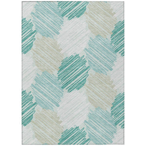 HomeRoots 5' Stylish Teal Blue, Ivory & Taupe Geometric Area Rug - Durable, Washable for Indoor & Outdoor Use 10' X 14' 626725