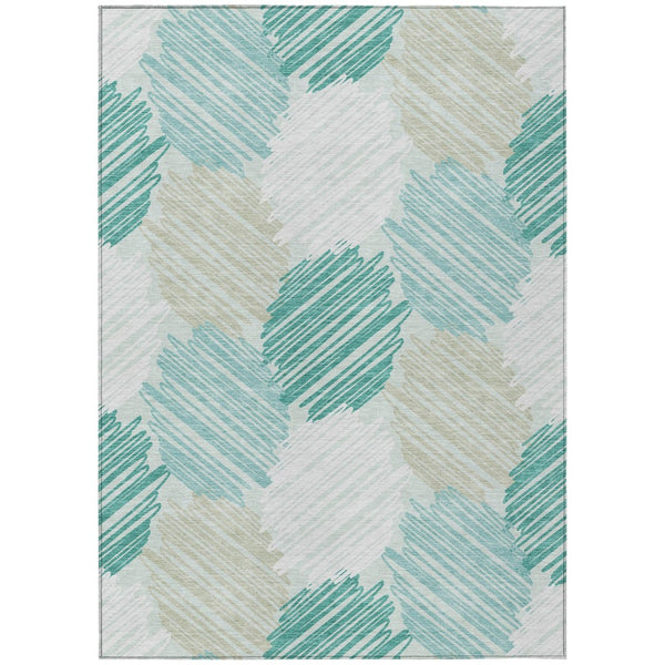 HomeRoots 5' Stylish Teal Blue, Ivory & Taupe Geometric Area Rug - Durable, Washable for Indoor & Outdoor Use 10' X 14' 626725