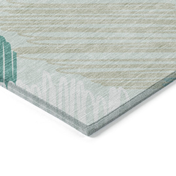 HomeRoots 5' Stylish Teal Blue, Ivory & Taupe Geometric Area Rug - Durable, Washable for Indoor & Outdoor Use 10' X 14' 626725