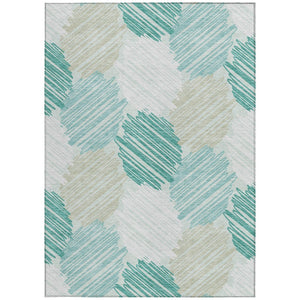 HomeRoots 5' Stylish Teal Blue, Ivory & Taupe Geometric Area Rug - Durable, Washable for Indoor & Outdoor Use 10' X 14' 626725