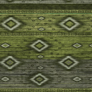 HomeRoots 5' Tribal Area Rug in Artichoke Green, Gray & Fern Green - Durable, Washable for Indoor & Outdoor Use 5' X 8' 626727