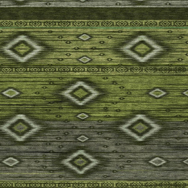 HomeRoots 5' Tribal Area Rug in Artichoke Green, Gray & Fern Green - Durable, Washable for Indoor & Outdoor Use 5' X 8' 626727