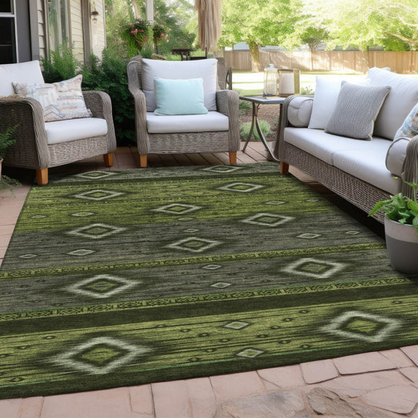 HomeRoots 5' Tribal Area Rug in Artichoke Green, Gray & Fern Green - Durable, Washable for Indoor & Outdoor Use 5' X 8' 626727