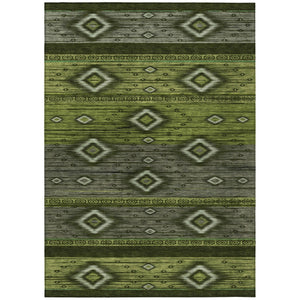 HomeRoots 5' Tribal Area Rug in Artichoke Green, Gray & Fern Green - Durable, Washable for Indoor & Outdoor Use 5' X 8' 626727
