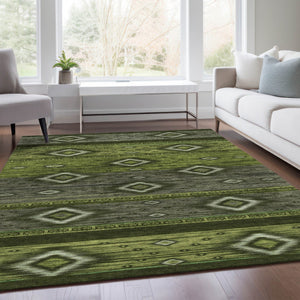 HomeRoots 5' Tribal Area Rug in Artichoke Green, Gray & Fern Green - Durable, Washable for Indoor & Outdoor Use 5' X 8' 626727