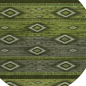 HomeRoots 5' Tribal Area Rug in Artichoke Green, Gray & Fern Green - Durable, Washable for Indoor & Outdoor Use 8' Round 626728